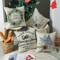 BEBUSINGOTO Kissenbezüge mit Weihnachtsbaumkranz, 45,7 x 45,7 cm, Urlaubskissenbezug, dekorativer Sofabezug, Couchbezug, 4er-Set von BEBUSINGOTO