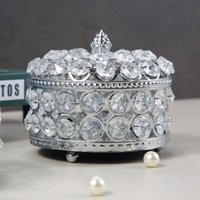 BEBUSINGOTO Kristall-Schmuckkästchen, Eisen-beschichtete Schmuckschatulle, Kristall-Uhr-Schmuck-Aufbewahrungsbox, 1 Stück, Silber BEBUSINGOTO Kristall-Schmuckkästchen, Eisen-beschichtete Schmuckschatulle, Kristall-Uhr-Schmuck-Aufbewahrungsbox, 1 Stück, Silber von BEBUSINGOTO