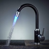 BEBUSINGOTO LED-Schwarz-Sprühfarbe, Einloch-Mischbatterie, Küchenspüle, Waschbecken, Warm- und Kaltwasserhahn, drehbar, 8001-A6, Schwarz BEBUSINGOTO LED-Schwarz-Sprühfarbe, Einloch-Mischbatterie, Küchenspüle, Waschbecken, Warm- und Kaltwasserhahn, drehbar, 8001-A6, Schwarz von BEBUSINGOTO