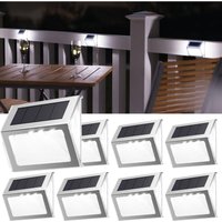 BEBUSINGOTO LED-Solar-Stufenleuchten, 3-seitige Linse, wasserdicht, Edelstahl, für Garten, Terrasse, Deck, Zaun, Treppe, 8er-Pack, Kaltweiß von BEBUSINGOTO