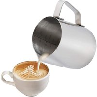BEBUSINGOTO Milchkännchen, 350 ml, manueller Milchaufschäumer aus Edelstahl, Messaufschäumkännchen, Kaffeeweißer, perfektes Milchkännchen für von BEBUSINGOTO