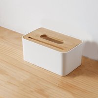 BEBUSINGOTO Papierhandtuchbox mit Bambusdeckel, weiß, groß (21,6 x 13,4 x 10 cm), Restaurant-Papierhandtuchbehälter, Regal, Büro-Taschentuchzubehör von BEBUSINGOTO