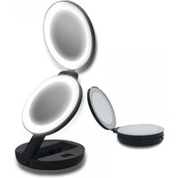 BEBUSINGOTO Reise-Schminkspiegel mit Beleuchtung, 1X/5X kompakter wiederaufladbarer Kosmetikspiegel, fünf einstellbare Helligkeits- und Höhenstufen, von BEBUSINGOTO