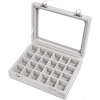 BEBUSINGOTO Schmuckständer aus Samtglas mit 24 Fächern, Aufbewahrungsbox für Ringe und Ohrringe, Organizer-Halter (grau) von BEBUSINGOTO