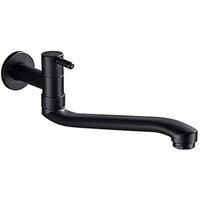 BEBUSINGOTO Schwarzer Kaltwasser-Waschtischhahn, Wandmontage, für Waschmaschine, Wischmopp, Pool, Gartenhähne (36 cm) von BEBUSINGOTO
