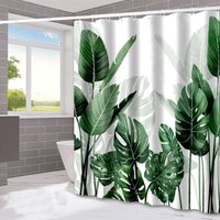 BEBUSINGOTO Stück Duschvorhang mit tropischer grüner Pflanze, wasserdicht, waschbar, Stoff, Badezimmerdekor, botanischer Palmblatt-Duschvorhang, 183 von BEBUSINGOTO