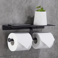 BEBUSINGOTO Toilettenpapierhalter ohne Bohren mit Handyablage, doppelte Wandhalterung für Badezimmer (schwarz) von BEBUSINGOTO