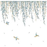 BEBUSINGOTO Wandaufkleber mit Weidenblättern, zum Aufhängen, Vogelpflanzen-Wandaufkleber, Efeublätter, Pflanzen, Wanddekoration, Wohnzimmer, von BEBUSINGOTO