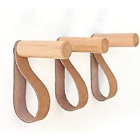 BEBUSINGOTO Wandhaken aus Leder, Wandhaken aus Holz, Wandgarderobe zum Aufhängen von Taschen, Handtüchern und Mänteln, skandinavisches Dekor (3er-Set) von BEBUSINGOTO