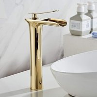 BEBUSINGOTO Wasserfall-Badezimmerarmatur, Waschbeckenarmatur, Wasserfall-Mischbatterie, hohe Badezimmer-Wasserfall-Waschtischarmatur, Gold, von BEBUSINGOTO