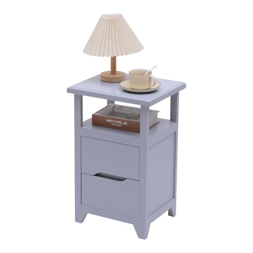 BECTSBEFF Nachttisch Komplett Montiert Kleiner Nachttisch mit Schublade für Wohnzimmer Schlafzimmer Flur Grau 30D x 36W x 56H CM von BECTSBEFF