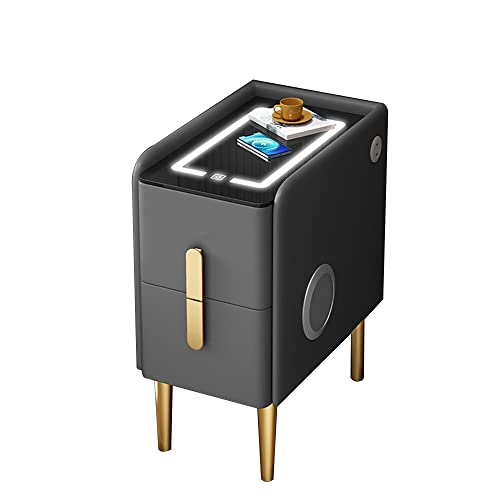 BEdaw Intelligenter Nachttisch Mit Kabelloser Ladestation, Nachttisch Aus Massivholz, Beistelltisch, Mit Bt-Lautsprecher, Usb-Anschluss, Verstellbaren Led-Leuchten, Aufbewahrungsschubladen/K Gray/30 von BEDAW