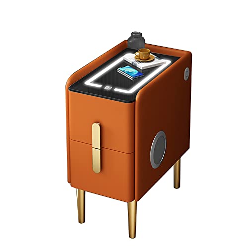 BEdaw Intelligenter Nachttisch Mit Kabelloser Ladestation, Nachttisch Aus Massivholz, Beistelltisch, Mit Bt-Lautsprecher, Usb-Anschluss, Verstellbaren Led-Leuchten, Aufbewahrungsschubladen/Orange/30 von BEDAW