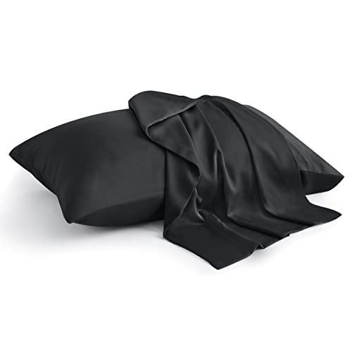 BEDELITE Schwarze Kissenbezüge, 100% Bambus, atmungsaktive und kühlende Kissenbezüge für heiße Schläfer und Nachtschweiß, superweiche Kissenbezüge mit Hotelverschluss, 50 x 75 cm, 2 Stück von BEDELITE