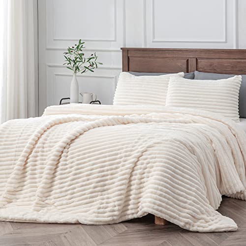 BEDELITE Fleece-Bettwäsche-Set für Queensize-Betten, super weich und warm, flauschig, weiß, luxuriös, flauschig, schwer, für den Winter mit 2 Kissenbezügen von BEDELITE