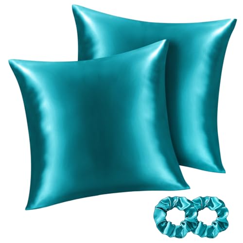 BEDELITE Satin Kissenbezug 80x80 Petrol - Kopfkissenbezug 2er Set Weich wie Seidenkissenbezug 80 x 80 Sommer mit 2 Haargummis für Haar und Haut, Similar to Silk Pillowcase Pillow Cover von BEDELITE