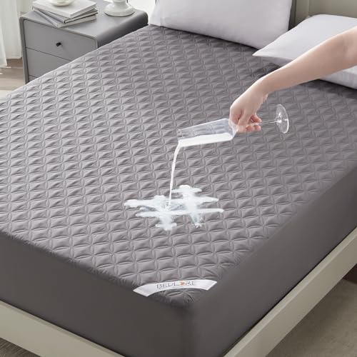 BEDLORE Matratzenschoner 180 x 200 cm, wasserdichte Matratzenauflage, geräuschloser Matratzenbezug mit tiefer Tasche – weich, atmungsaktiv und komfortabel (Grau) von BEDLORE
