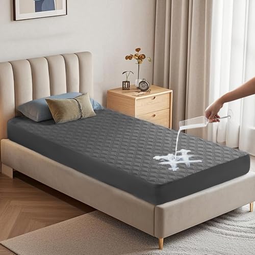 BEDLORE Matratzenschoner 90 x 200 cm, wasserdichte Matratzenauflage, geräuschloser Matratzenbezug mit tiefer Tasche – weich, atmungsaktiv und komfortabel (Grau) von BEDLORE