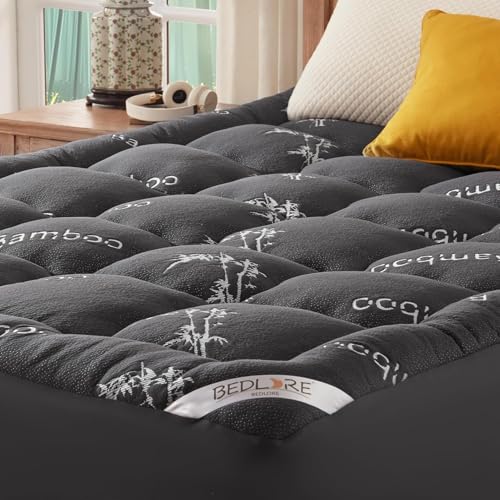 BEDLORE Matratzentopper 160x200cm aus Bambusfaser-Viskose Matratzenauflage mit Dehnbaren Taschen für 40cm Matratze,Weiche Matratzenauflage zur Linderung von Rückenschmerzen (Dunkelgrau) von BEDLORE