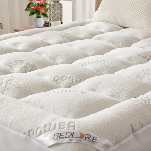 BEDLORE Matratzentopper 160x200cm aus Bambusfaser-Viskose Matratzenauflage mit Dehnbaren Taschen für 40cm Matratze,Weiche Matratzenauflage zur Linderung von Rückenschmerzen (Weiß) von BEDLORE