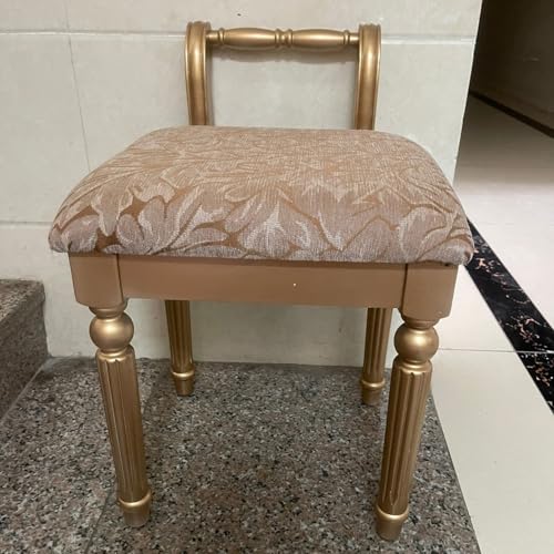 Amerikanischer Frisiertabstuhl, europäischer Stil massiver Holz-Frisiertabstuhl, Frisiertisch-Stuhl, mit Stoff bezogener quadratischer Hocker, Retro-Prinzessinnen-Hocker 11 von BEDOIN