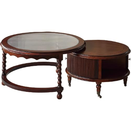 BEDOIN Amerikanischer Retro-Couchtisch-Set aus Massivholz, rund, für Wohnzimmer, Zuhause, französischer High-End-Stil, Teetisch, einfach und modern, B1 von BEDOIN