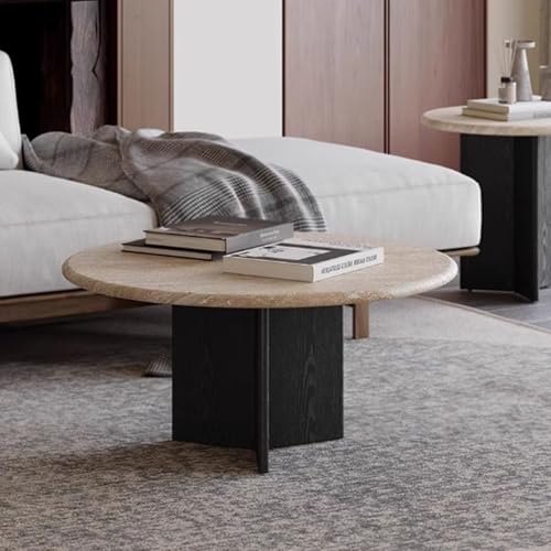 BEDOIN Cave Stone Couchtisch Set, Wabi-Sabi Stil Rund Walnussholz Wohnzimmer Home Designer Licht Luxus Antikstil Couchtisch und Beistelltisch B1 von BEDOIN