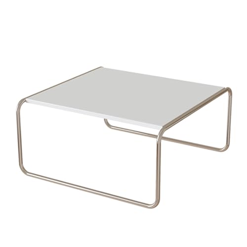 BEDOIN Couchtisch aus gehärtetem Glas, quadratischer Teetisch, niedriger Hocker für Wohnzimmer, Edelstahlhalterung, Haushalts-Einfachheit, Weiß, 70 cm von BEDOIN
