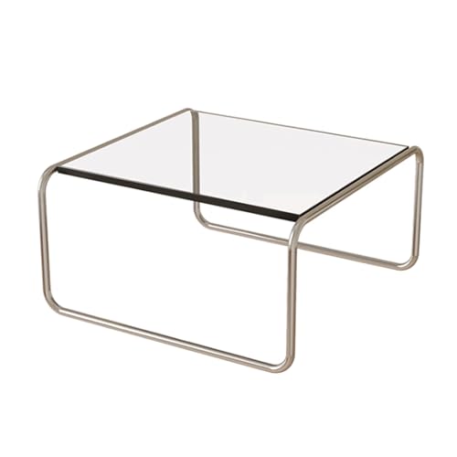 BEDOIN Couchtisch aus gehärtetem Glas, quadratischer Teetisch, niedriger Hocker für Wohnzimmer, Edelstahlhalterung, Haushalts-Einfachheit, transparent, 80 cm von BEDOIN