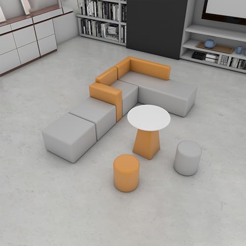 BEDOIN Einkaufszentrum Sofa Couchtisch Quadratischer Hocker Set, Modulare Sofas, Business-Stand, Einfach Zu Montieren, Für Büro-Service-Center-Rezeption Und Beratungstisch grey-260cm von BEDOIN