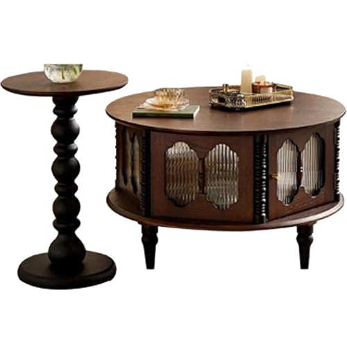 BEDOIN Französisch-stiliges Retro-Kaffeetisch-Set aus massivem Holz für kleine Wohnzimmer zur privaten Nutzung, mit einem leichten Luxus- und High-End-Gefühl sowie einem runden F1 von BEDOIN