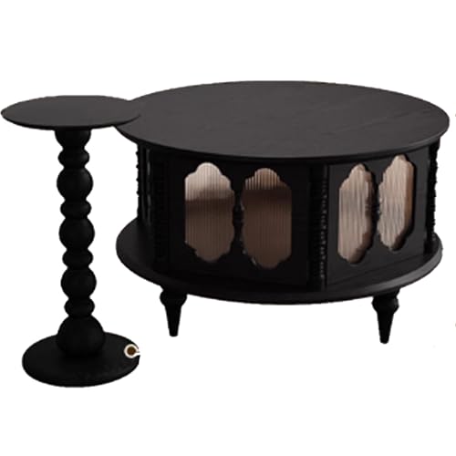 BEDOIN Französisch-stiliges Retro-Kaffeetisch-Set aus massivem Holz für kleine Wohnzimmer zur privaten Nutzung, mit einem leichten Luxus- und High-End-Gefühl sowie einem runden H1 von BEDOIN