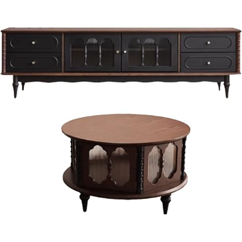 BEDOIN Französisch-stiliges Retro-Kaffeetisch-Set aus massivem Holz für kleine Wohnzimmer zur privaten Nutzung, mit einem leichten Luxus- und High-End-Gefühl sowie einem runden I1 von BEDOIN