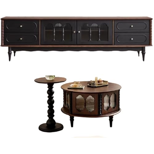 BEDOIN Französisch-stiliges Retro-Kaffeetisch-Set aus massivem Holz für kleine Wohnzimmer zur privaten Nutzung, mit einem leichten Luxus- und High-End-Gefühl sowie einem runden J1 von BEDOIN