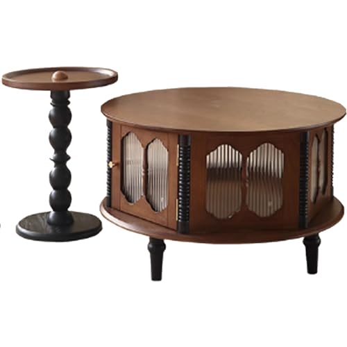 BEDOIN Französisch-stiliges Retro-Kaffeetisch-Set aus massivem Holz für kleine Wohnzimmer zur privaten Nutzung, mit einem leichten Luxus- und High-End-Gefühl sowie einem runden M1 von BEDOIN