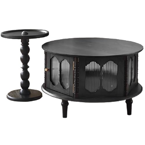 BEDOIN Französisch-stiliges Retro-Kaffeetisch-Set aus massivem Holz für kleine Wohnzimmer zur privaten Nutzung, mit einem leichten Luxus- und High-End-Gefühl sowie einem runden N1 von BEDOIN