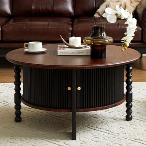 BEDOIN Französischer Retro-Kaffeetisch aus massivem Holz und runder Teetisch-Set, chinesisch inspirierter Teetisch für kleine Wohnungen, Wohnzimmer-Retro-Rundtisch A1 von BEDOIN