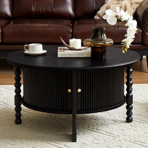 BEDOIN Französischer Retro-Kaffeetisch aus massivem Holz und runder Teetisch-Set, chinesisch inspirierter Teetisch für kleine Wohnungen, Wohnzimmer-Retro-Rundtisch B1 von BEDOIN