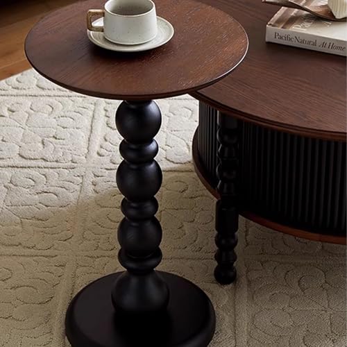 BEDOIN Französischer Retro-Kaffeetisch aus massivem Holz und runder Teetisch-Set, chinesisch inspirierter Teetisch für kleine Wohnungen, Wohnzimmer-Retro-Rundtisch E1 von BEDOIN