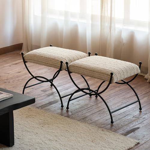 BEDOIN Hocker, französischer Retro-Türschuh-Hocker aus Metall mit weicher Tasche, Kleiner Sofahocker, Ankleidehocker A von BEDOIN