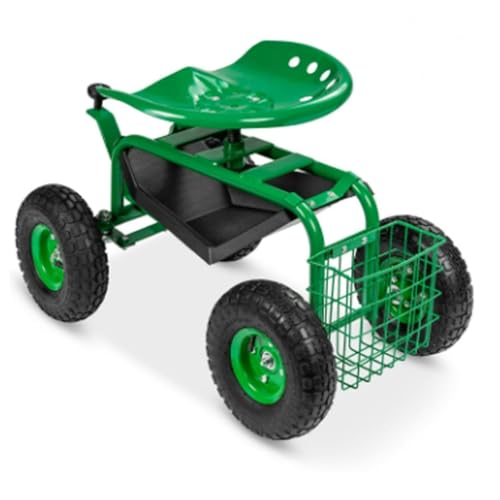 BEDOIN Mobiler Garten-Sitzwagen mit 360-Grad-drehbarem Sitz und Werkzeugablage, drehbarer Griff für Hof-, Rasen- und Gartenanhänger A1 BEDOIN Mobiler Garten-Sitzwagen mit 360-Grad-drehbarem Sitz und Werkzeugablage, drehbarer Griff für Hof-, Rasen- und Gartenanhänger A1 von BEDOIN