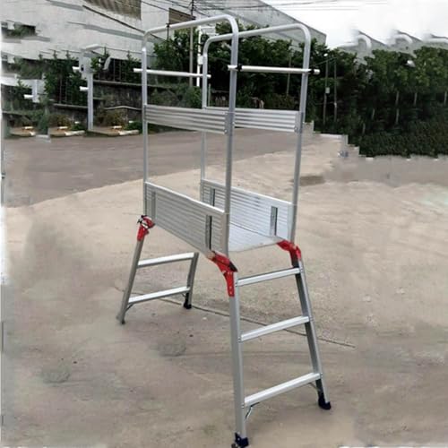 Faltbare Aluminiumleiter Mit Sicherheitshandlauf Tragbare Gerüstplattform Rutschsichere Leiterstufen Für Malerarbeiten, Autowäsche Hausrenovierungsprojekte A von BEDOIN