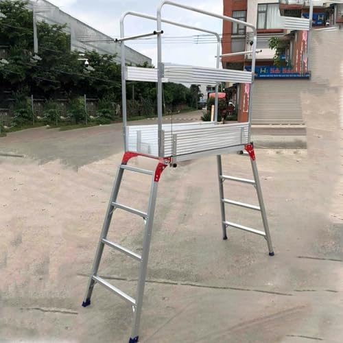 Faltbare Aluminiumleiter mit Sicherheitshandlauf, tragbare Gerüstplattform, rutschfeste Leiter zum Lackieren, Autowaschen, Renovierungsprojekte C von BEDOIN
