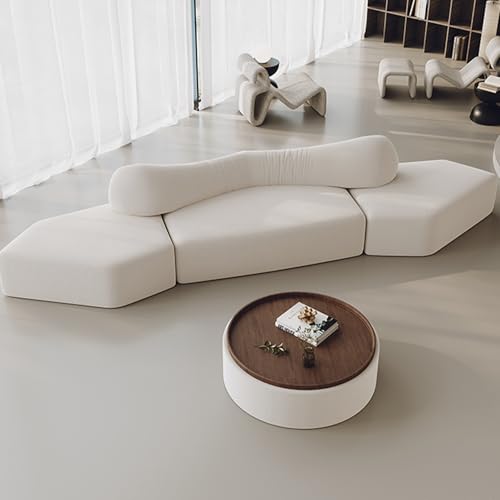 Modernes Geschwungenes Sofa, 3 Sitze Boucle Modulares Sektionssofa, Übergroße Moderne Bequeme Schwamm Couch, Mit Kissen, Für Wohnzimmer Wohnung Büro White1-280cm von BEDOIN