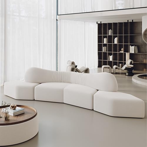 Modernes Geschwungenes Sofa, 3 Sitze Boucle Modulares Sektionssofa, Übergroße Moderne Bequeme Schwamm Couch, Mit Kissen, Für Wohnzimmer Wohnung Büro White2-340cm von BEDOIN