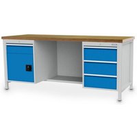 Kastenwerkbank Breite 2000 mm, R18-24, 4 x Schublade, 1 x Flügeltüre, 1 x Stahlfachboden halbe Tiefe, Rückwand Maße in mm (BxTxH): 2000 x 750 x 959 von BEDRUNKA+HIRTH