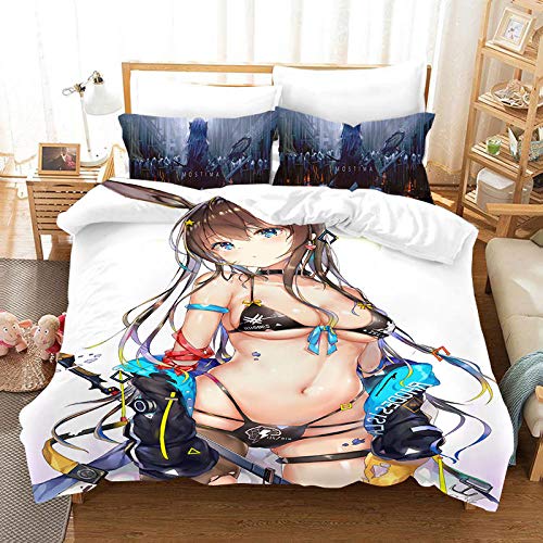 BEDSERG 3D Bettbezug 3-teilig Bettwäsche-Sets Sexy Mädchen auf Weiß 155x220 cm 100% Mikrofaser Enthält 2 Kissen 80x80cm Geeignet für Kinder und Erwachsene von BEDSERG