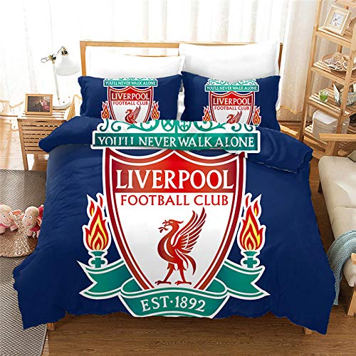 BEDSERG Blauer Liverpooler Fußball 3D Bettbezug 100% Mikrofaser 135x200 cm 3-teilig Bettwäsche-Sets Enthält 2 Kissen 80x80cm Geeignet für Kinder und Erwachsene von BEDSERG