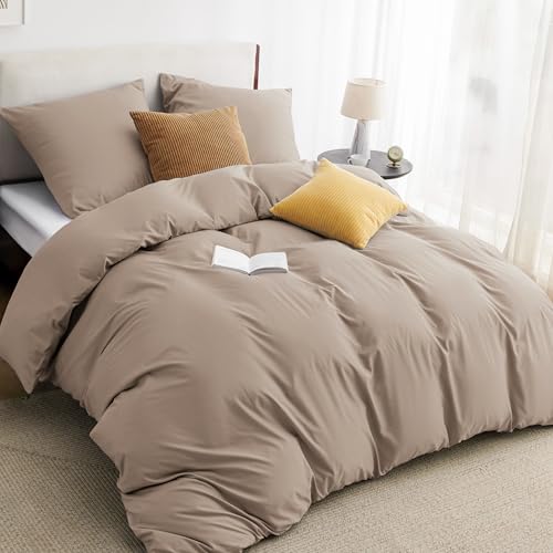 BEDSURE Bettwäsche 135x200 2teilig Khaki - 1 Bettbezug 135x200 cm + 1 Kissenbezug 80X80 cm, ÖKO-TEX Bettwäsche-Sets Braun Polyester Mikrofaser mit Reißverschluss von BEDSURE