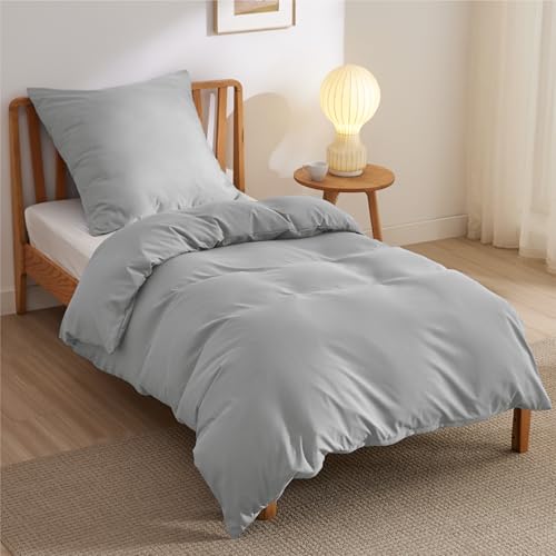 BEDSURE Bettwäsche 135x200 2teilig Silbergrau - 1 Bettbezug 135x200 cm + 1 Kissenbezug 80X80 cm, ÖKO-TEX Bettwäsche-Sets Grau Polyester Mikrofaser mit Reißverschluss von BEDSURE